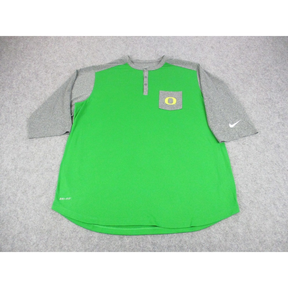 Nike Oregon Ducks Shirt Mens XL Green Gray NCAA Football Henley Dri-FIT 15735
